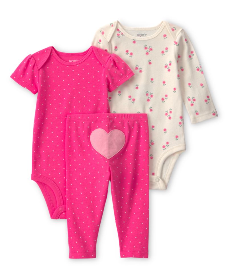 Baby Girls' Crewneck Bodysuit and Pants, 3-Piece Set