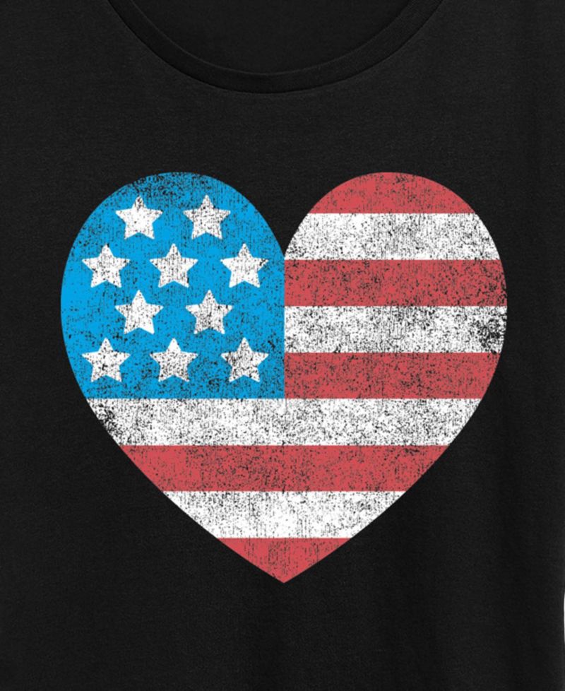 Plus Size Instant Message USA Flag Heart Graphic Crewneck T-Shirt