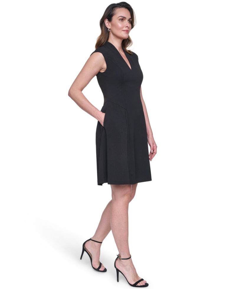 Women's Scuba Crepe V-Neck Dress