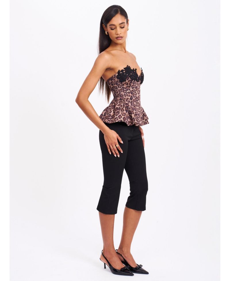 Women's Qiara Cheetah Print Peplum Top with Lace Trim