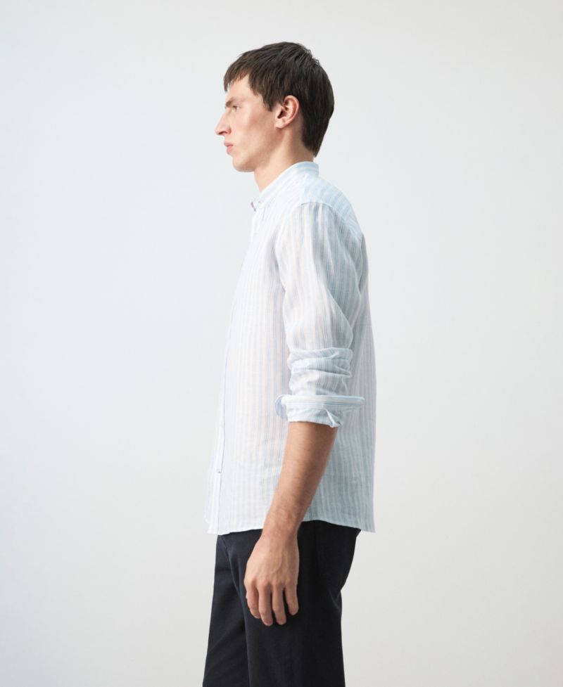 Men's Mandarin Collar Striped Shirt