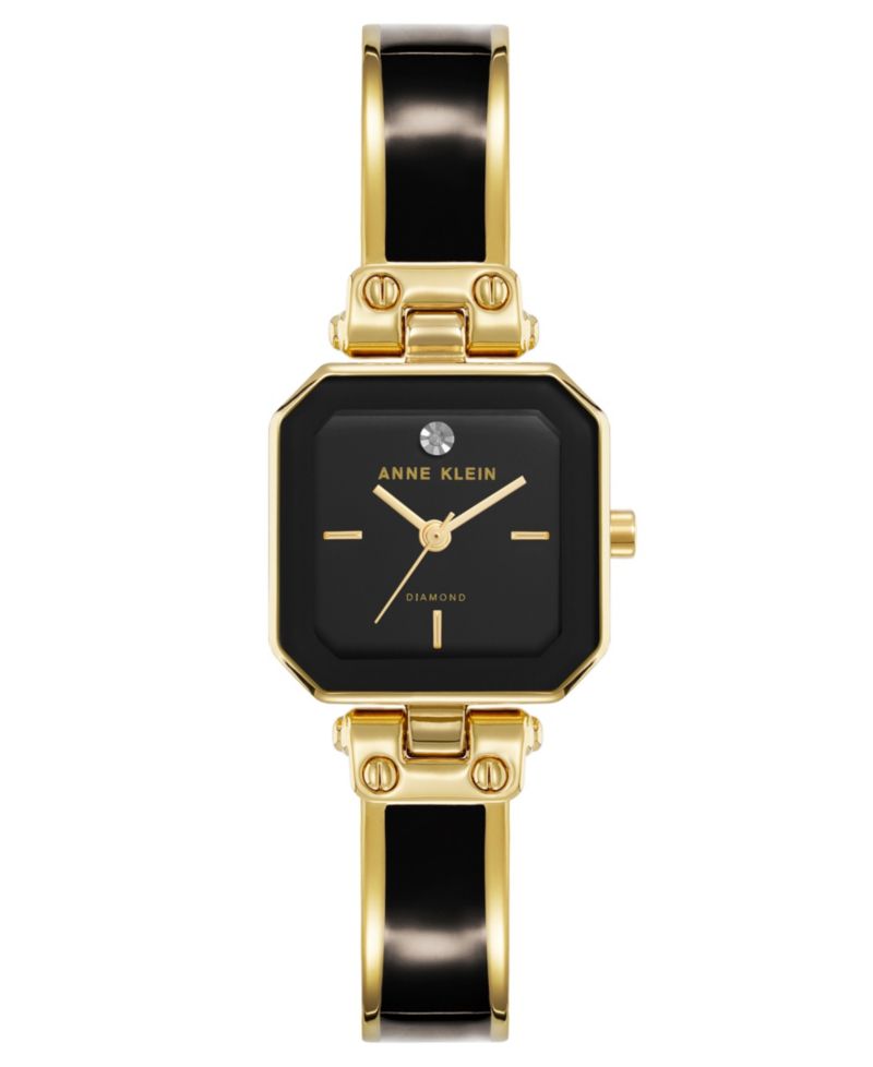 Women's Quartz Octagonal Gold-Tone Black Bangle Watch 24mm