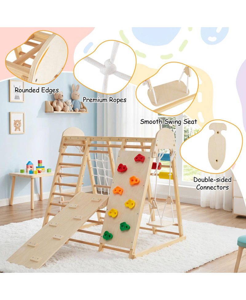 Ages 3+ 8-in-1 Foldable Wooden Indoor Jungle Gym