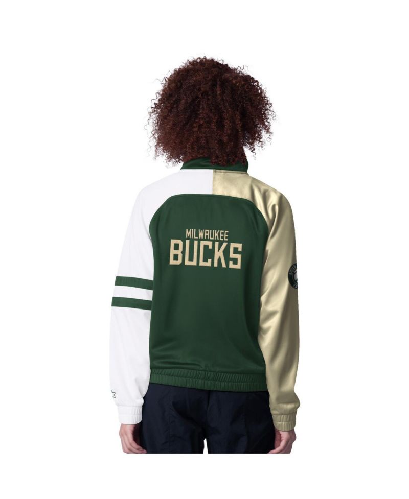 Women's Hunter Green Milwaukee Bucks Line Up Dolman Raglan Full-Zip Track Jacket