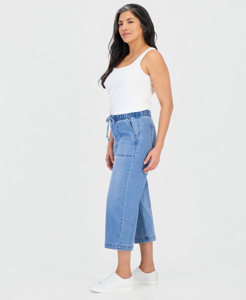 Petite High Rise Cropped Wide Leg Jeans