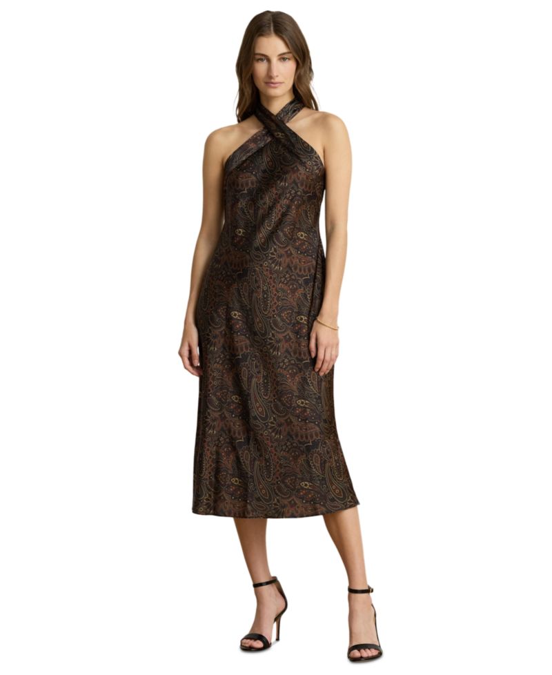 Women's Paisley Tie-Neck Halter Cocktail Dress