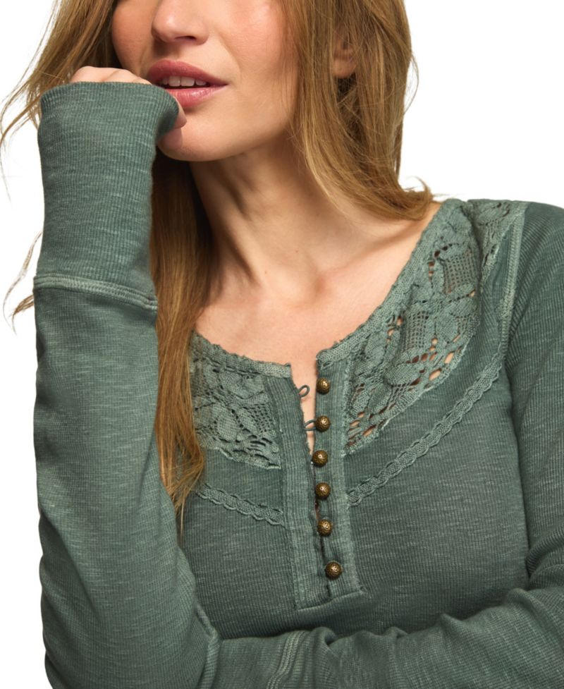 Women's Lace Yoke Long-Sleeve Henley