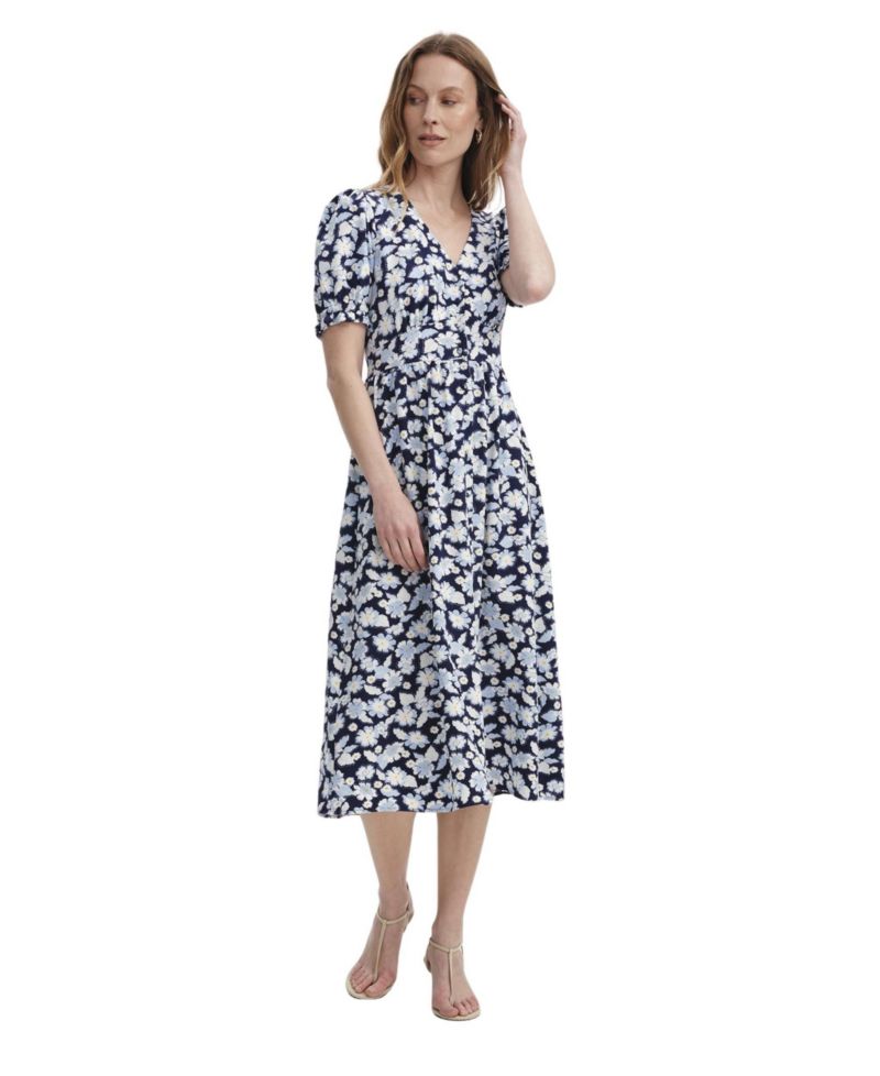 Women's Samantha Floral Puff-Sleeve Empire-Waist Midi Dress