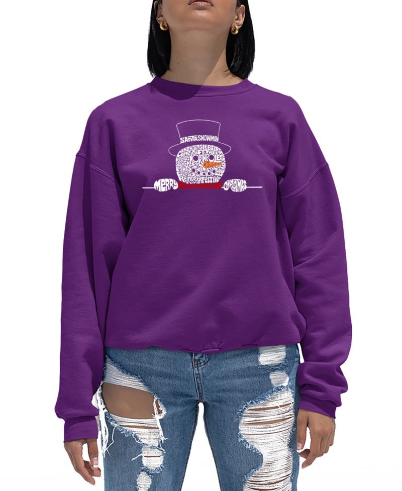 Women's Peeking Snowman Word Art Crewneck Sweatshirt