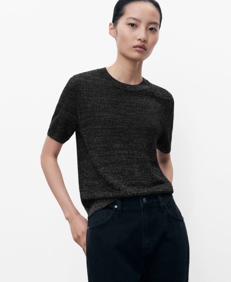 Women's Short-Sleeved Lurex Sweater
