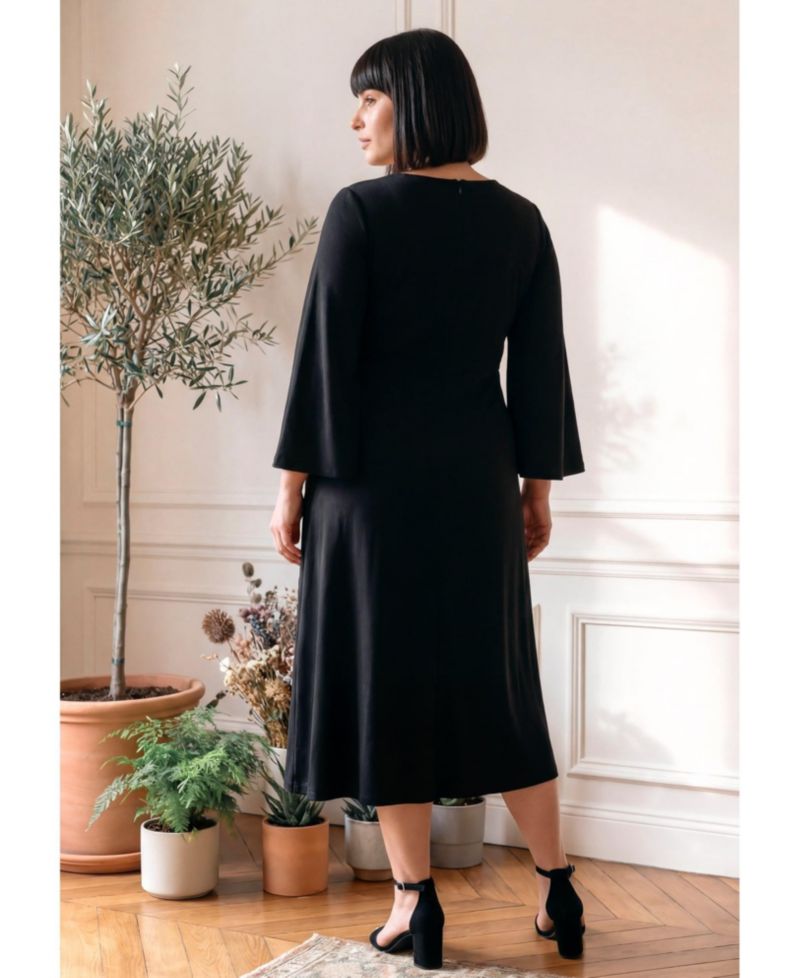 Plus Size Audrey Long-Sleeve Boat-Neck Midi Dress