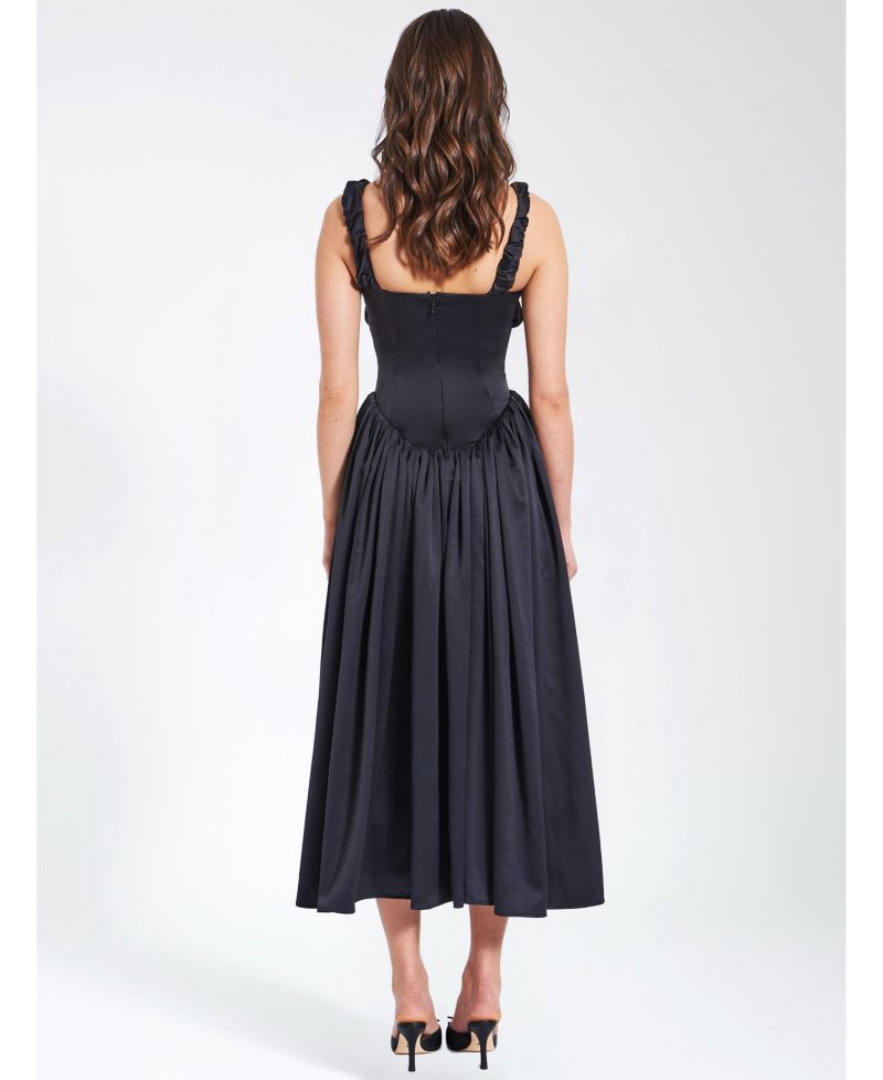 Women's Noreen Black Satin Drop Waist Maxi Sundress