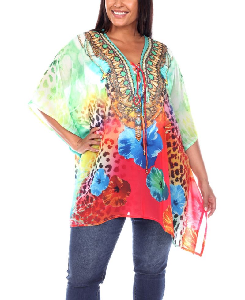 Plus Size Short Caftan with Tie-Up Neckline
