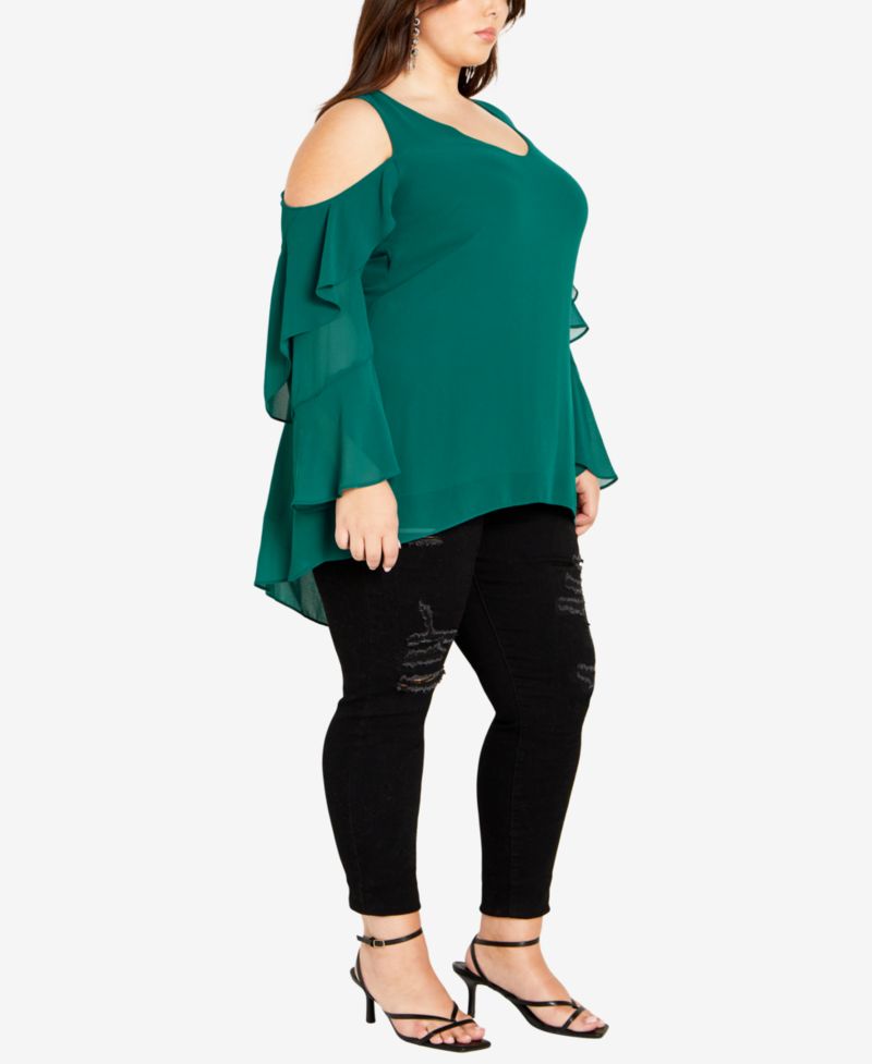 Women's Hi Lo Cold Shoulder Long Sleeve Top
