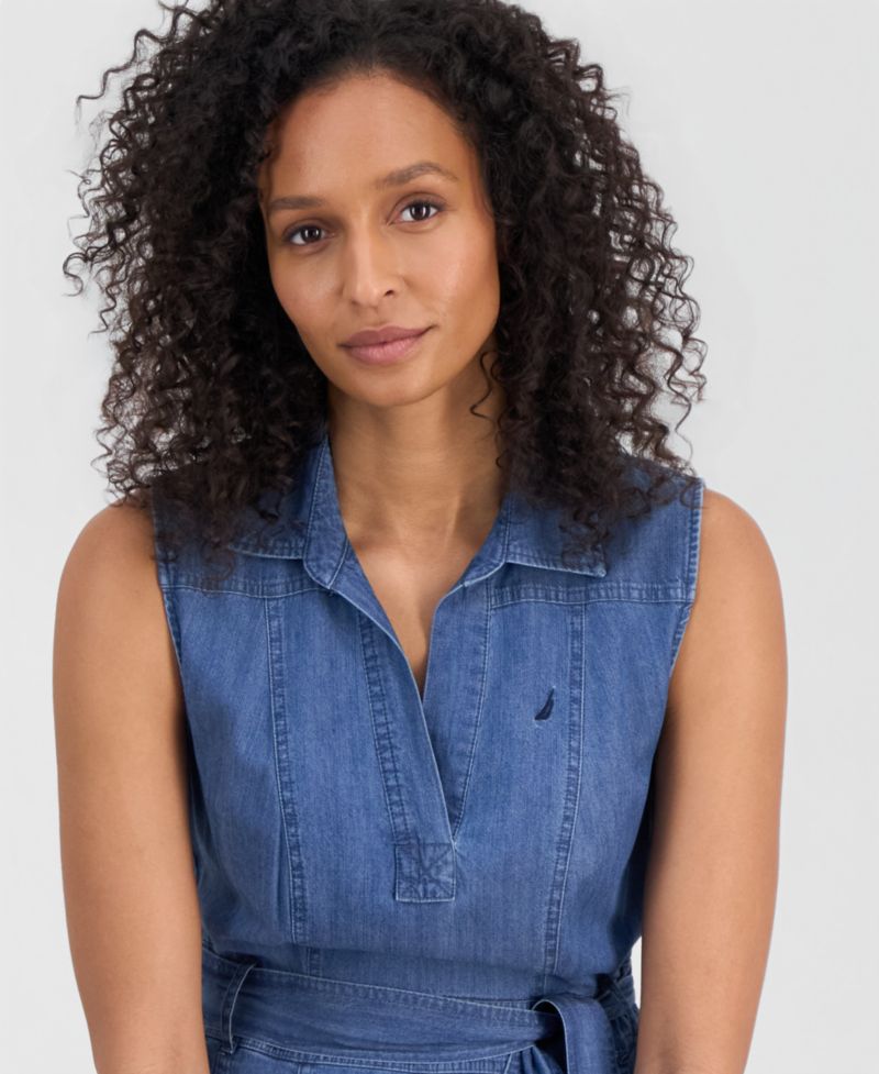 Women's Chambray Sleeveless A-Line Dress