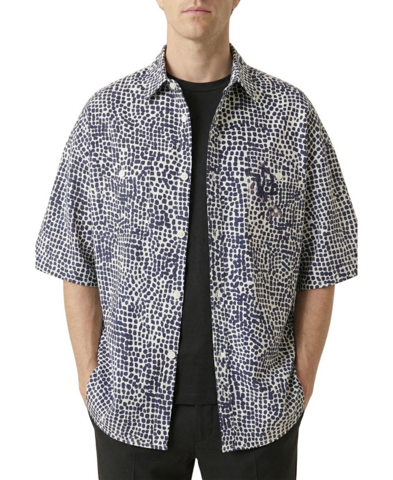 Men's Printed Button Front Short Sleeve Shirt