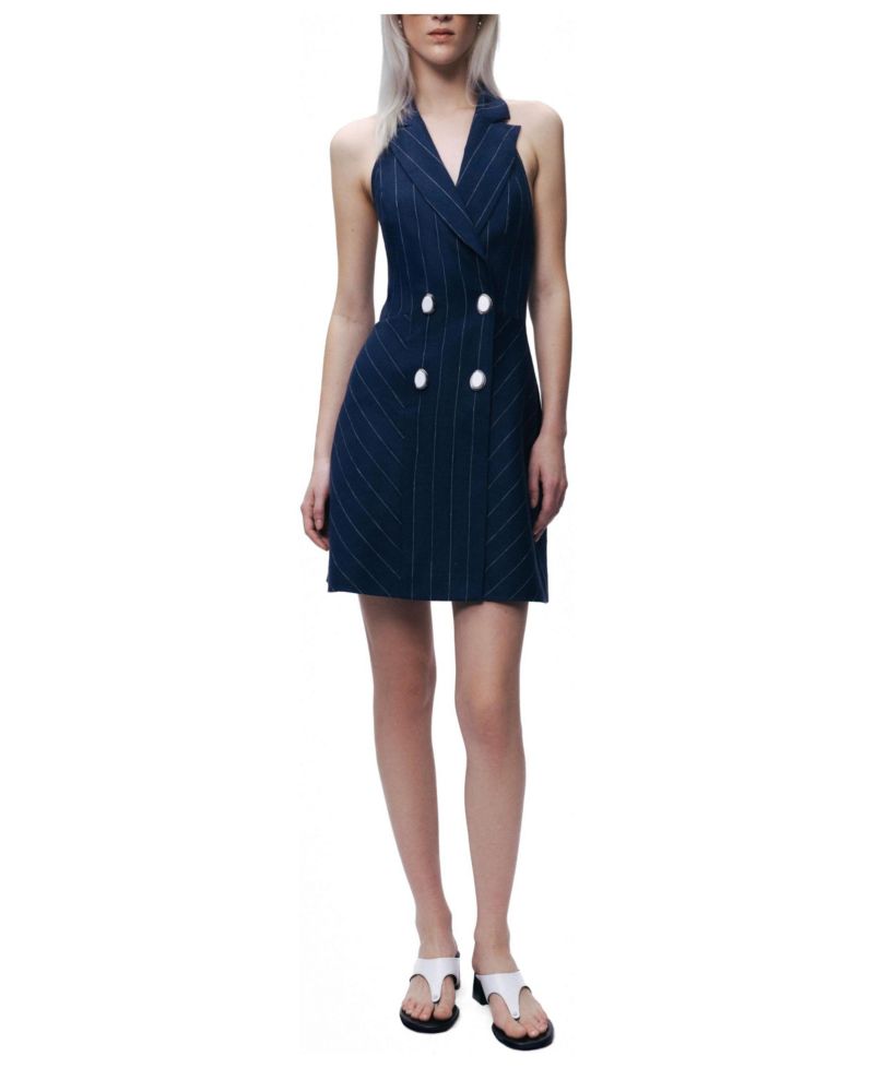 Women's Pinstripe Double-Breasted Halter Mini Dress