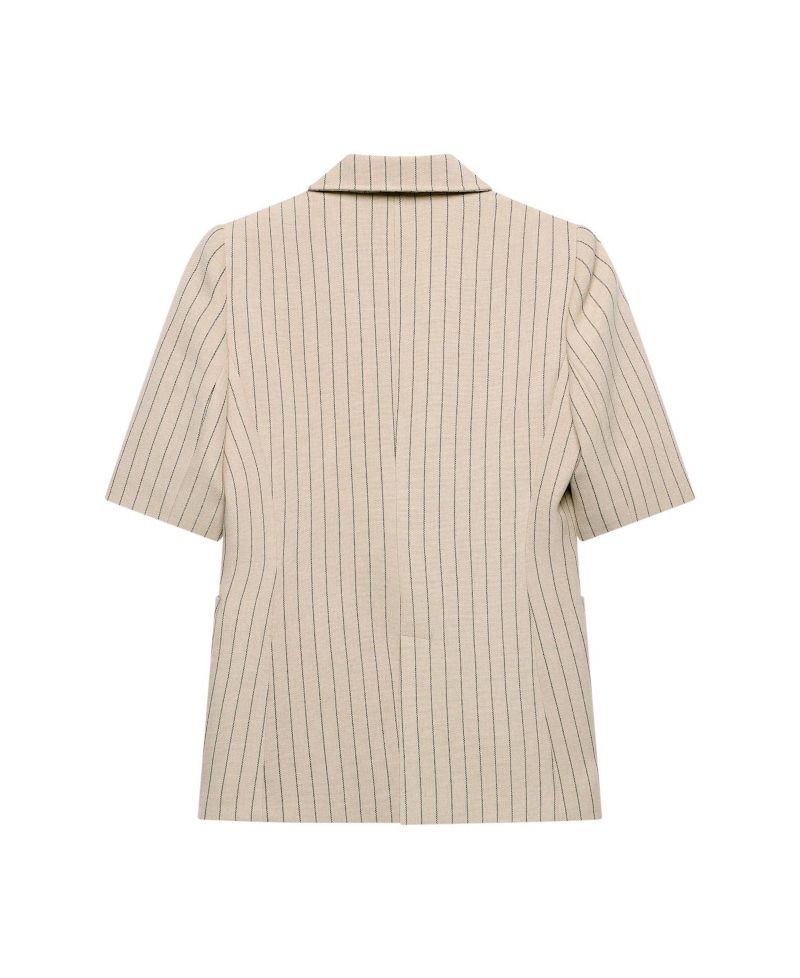 Women's Pinstripe Short-Sleeve Single-Button Blazer