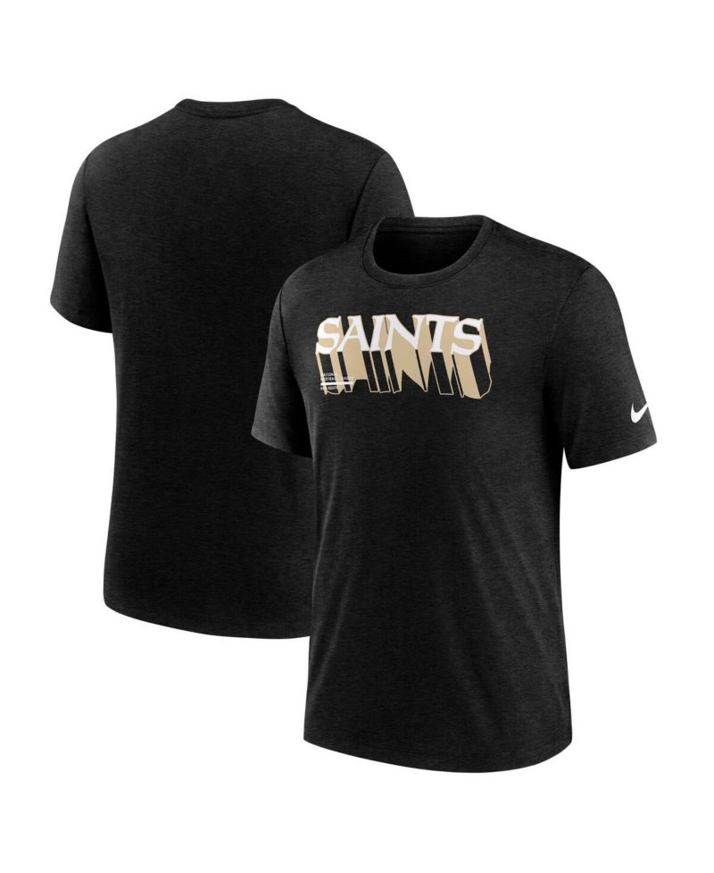 Men's Heather Black New Orleans Saints Long Pass Tri-Blend T-Shirt