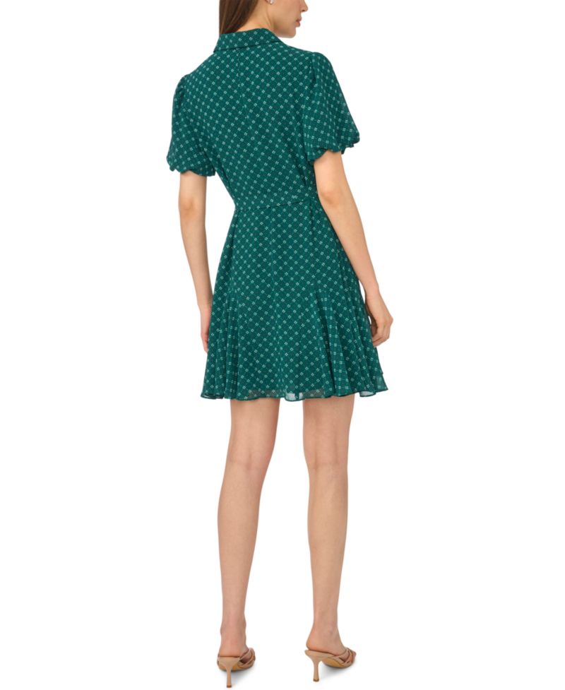 Women's Chiffon Waist-Tie Short-Sleeve Shirt Dress with Godets
