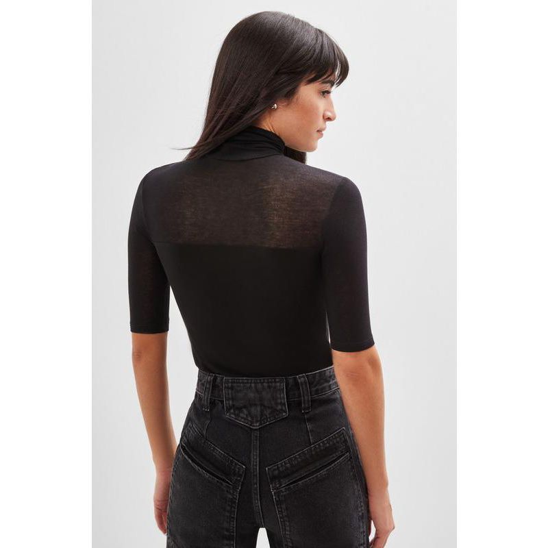 Women's Niko Sheer-Neckline Half-Sleeve Layering Jersey Top