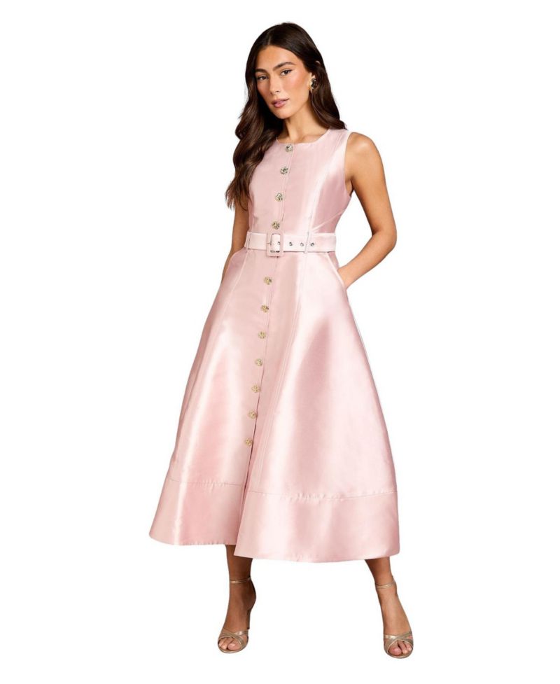 Women's Button Through Belted A-Line Dress