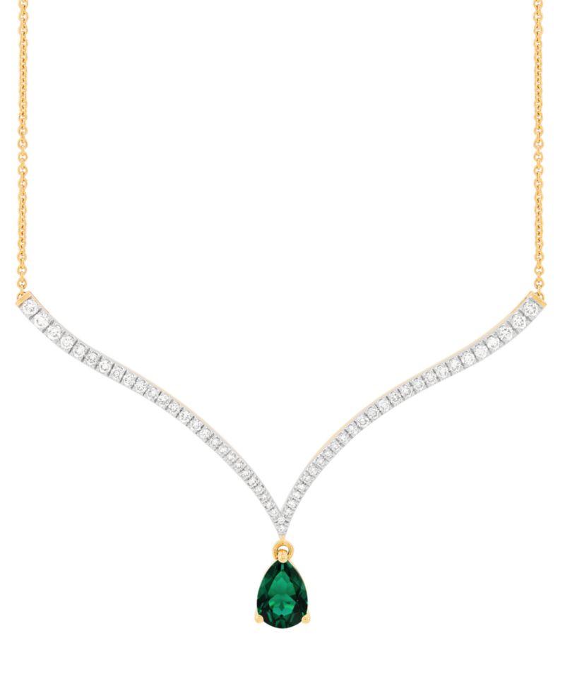 Emerald (1-1/2 ct. t.w.) & Lab Grown Diamond (1 ct. t.w.) Fancy 18" Pendant Necklace in 14k Gold (Also in Lab Grown Ruby & Lab Grown Sapphire)
