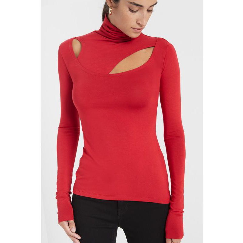 Women's Dahlia Edgy Neckline Long-Sleeve Cutout Fitted Jersey Top