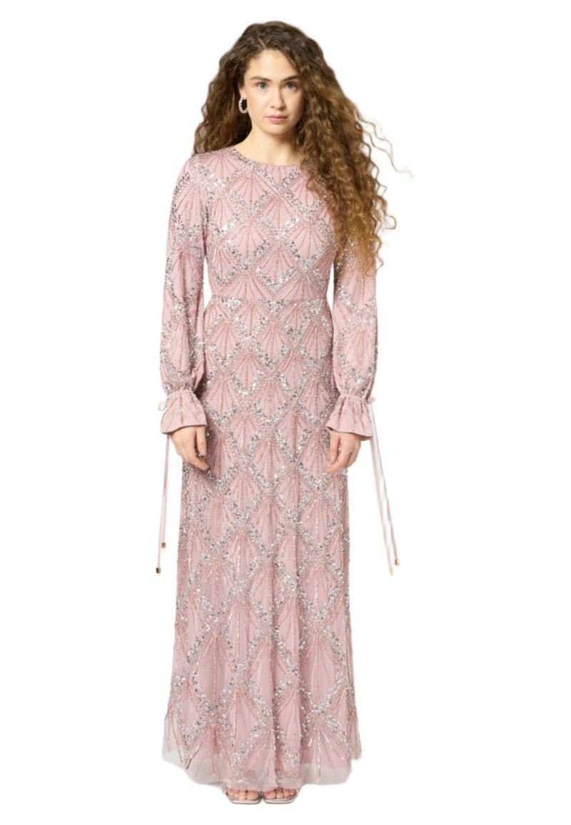 Women's Modest Embellished Sequin Beaded Dress