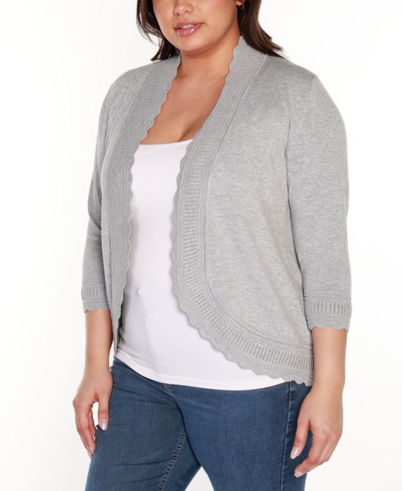 Plus Size 3/4-Sleeve Scalloped-Edge Cardigan