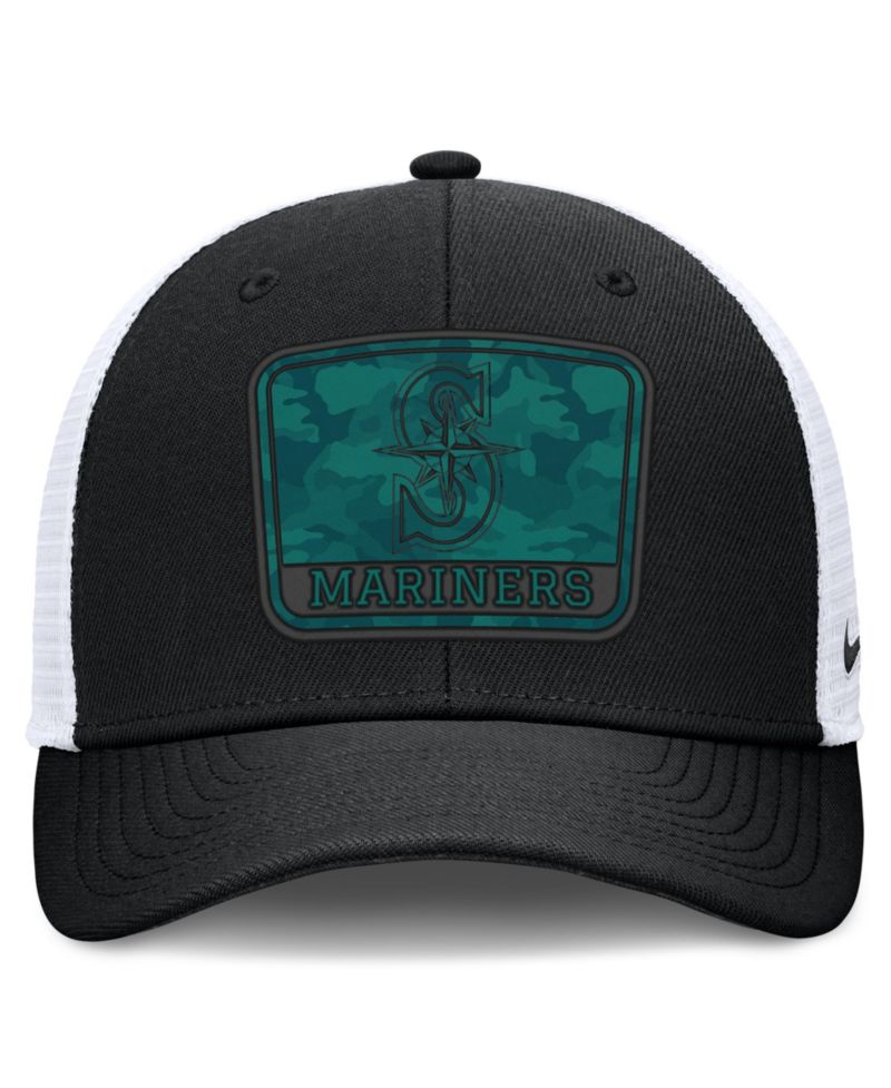 Men's Black/White Seattle Mariners Camo Rise Trucker Dri-FIT Adjustable Hat