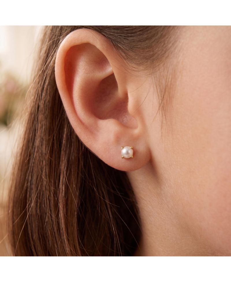 Adorable 14K Gold Plated Pearl Solitaire Dainty Stud Earrings