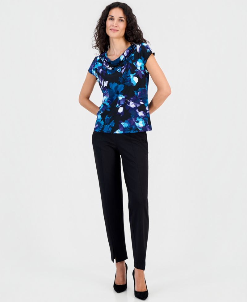 Women's Printed Cowl-Neck Cap-Sleeve Blouse