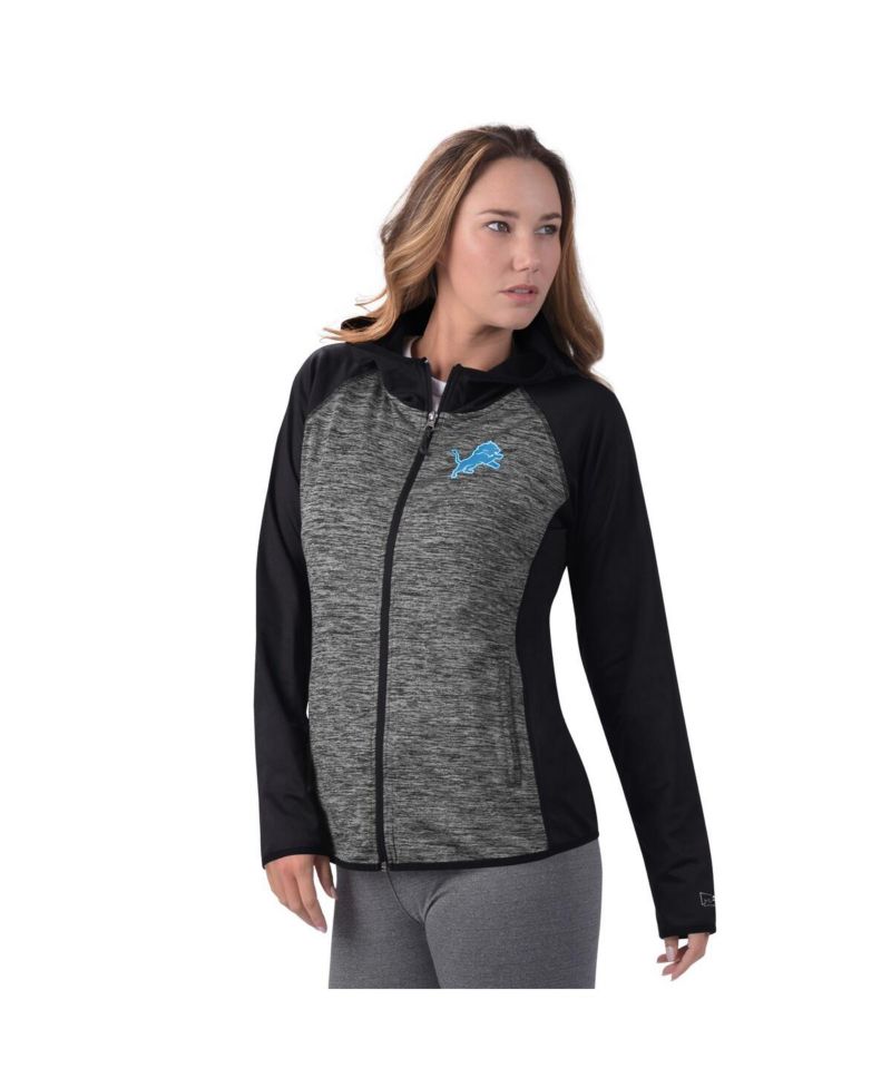 Women's Black Detroit Lions Leslie Space Dyed Raglan Full-Zip Jacket