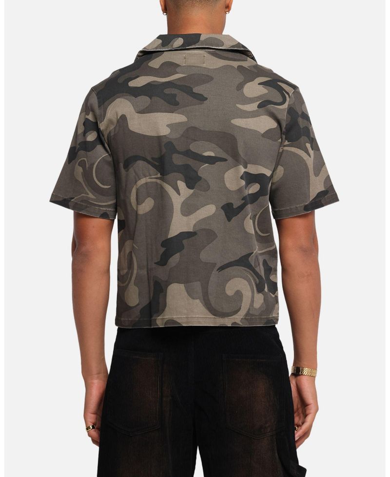 Men's Washed Camo Button Up Shirt Camo