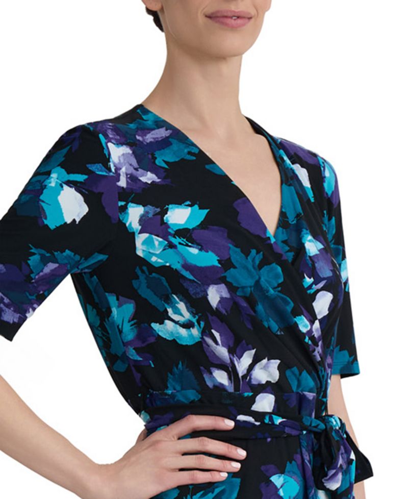 Women's Elbow-Sleeve Wrap-Front Fit & Flare Dress