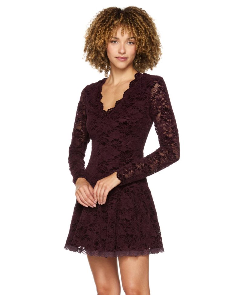 Juniors' A-Line Lace V-Neck Dress