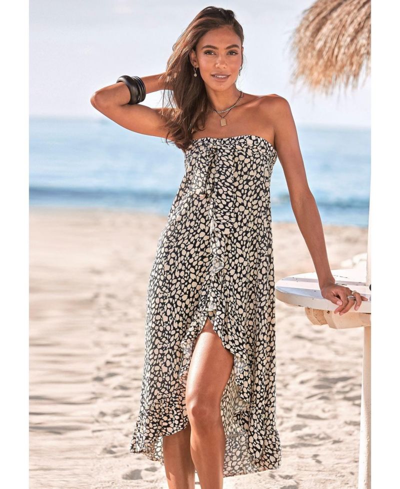 Women's Viscose Printed Convertible Maxi Ruffle-Trim Skirt