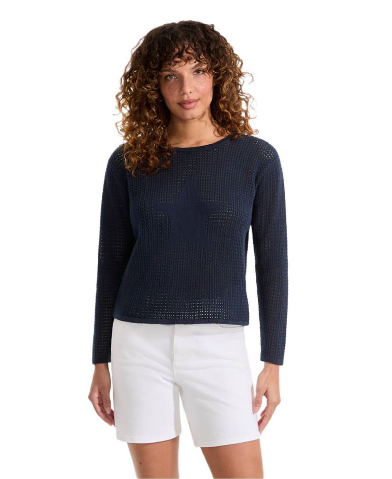 Women's Cotton Viscose Mesh Jacquard Crew Neck Sweater