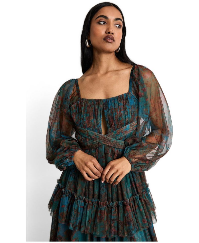 Women's Abstract Print Cut Out Maxi Dress