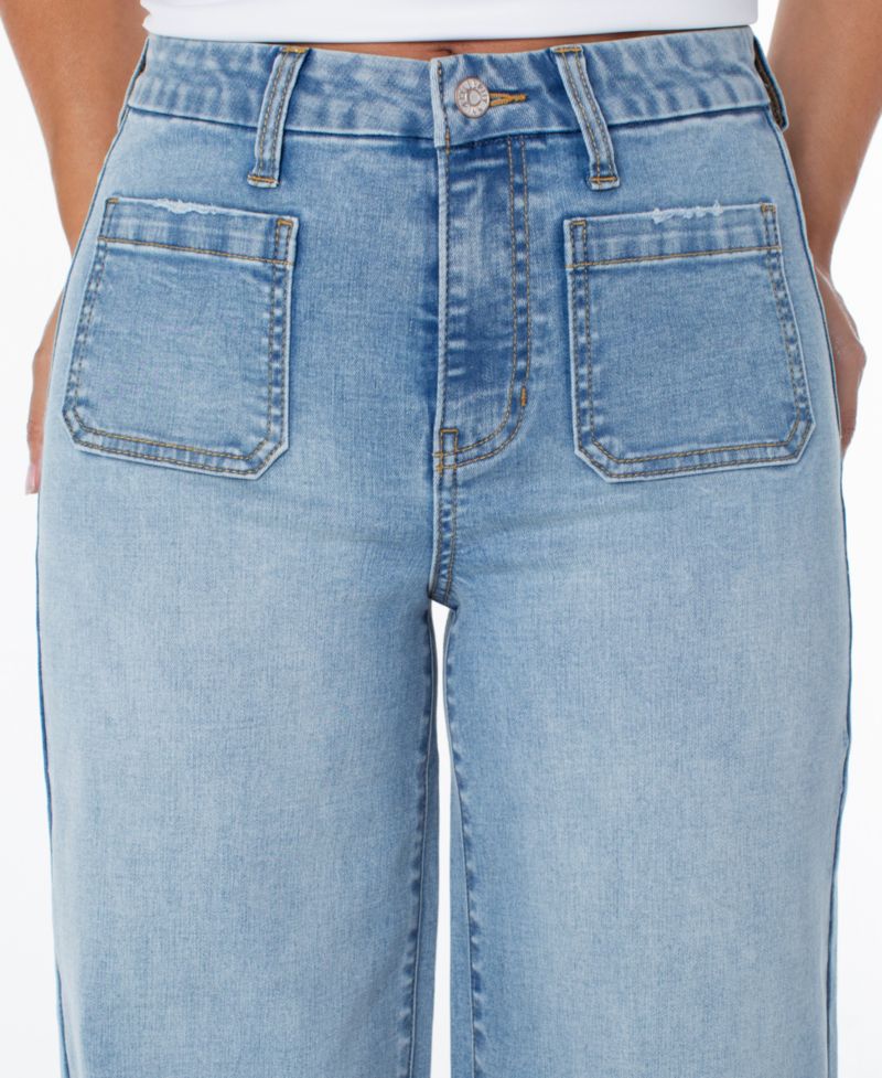 Juniors' High-Rise Wide-Leg Patch-Pocket Jeans