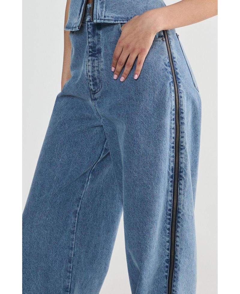 Women's Zip Seam Detail Straight Leg Denim Jeans