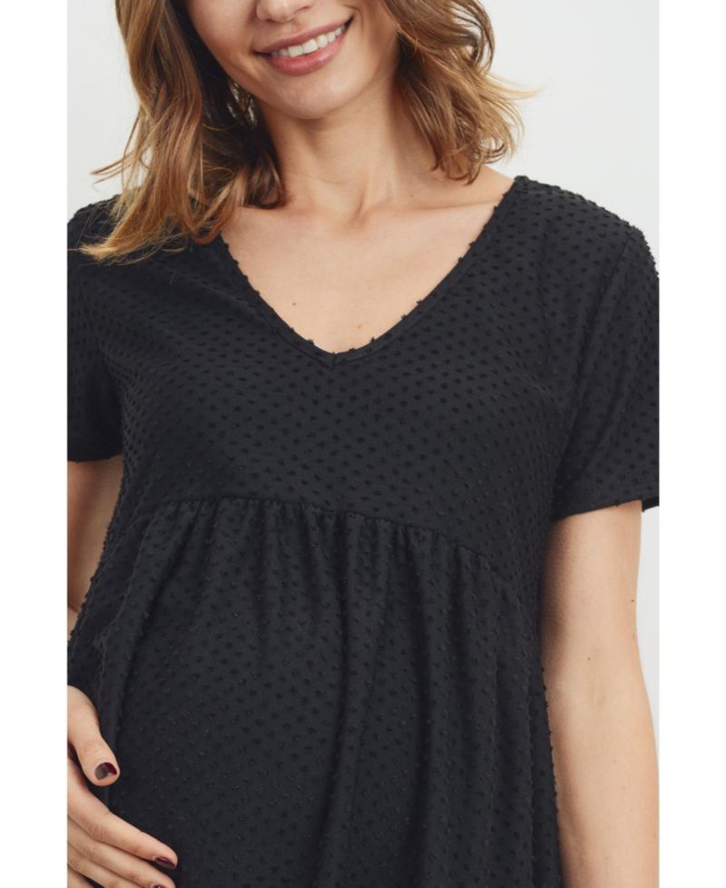 Maternity Swiss Dot V-Neck Empire Waist Short Sleeve Top