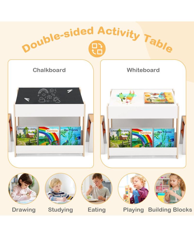 4-in-1 Kids Activity Table and 2 Chairs Set with Reversible Tabletop