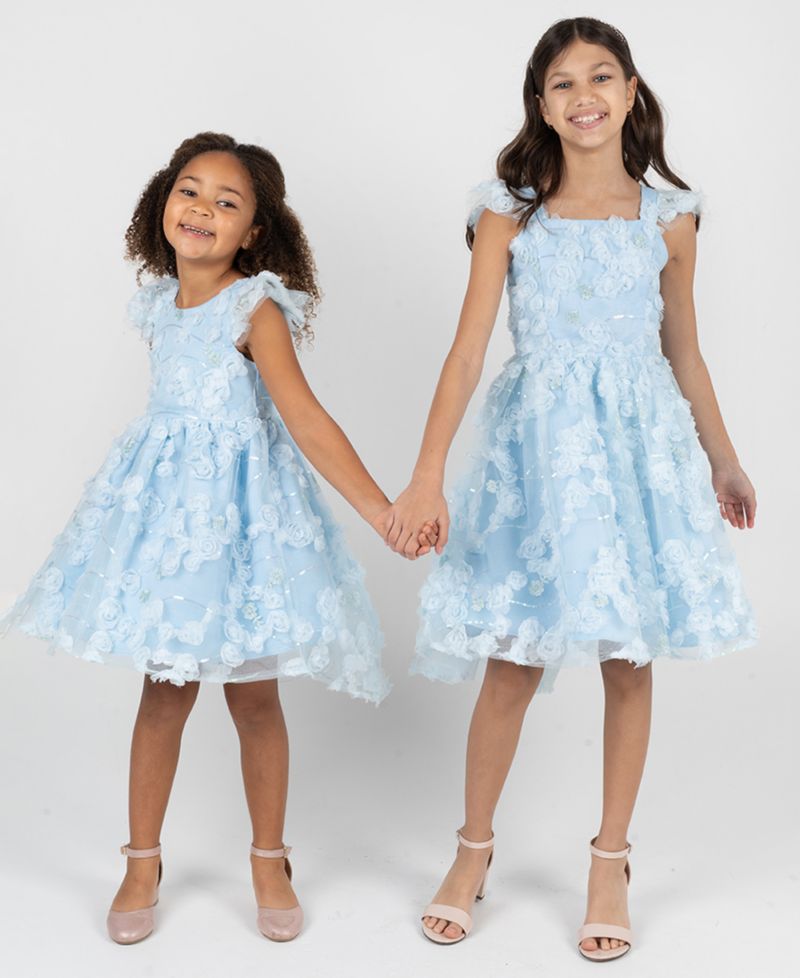 Girls' 2T-6X Rose Soutache Flutter-Sleeve Dress