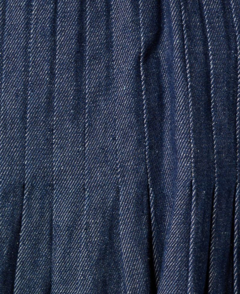 Women's Pintucked Square Neck Cotton Denim Midi Dress