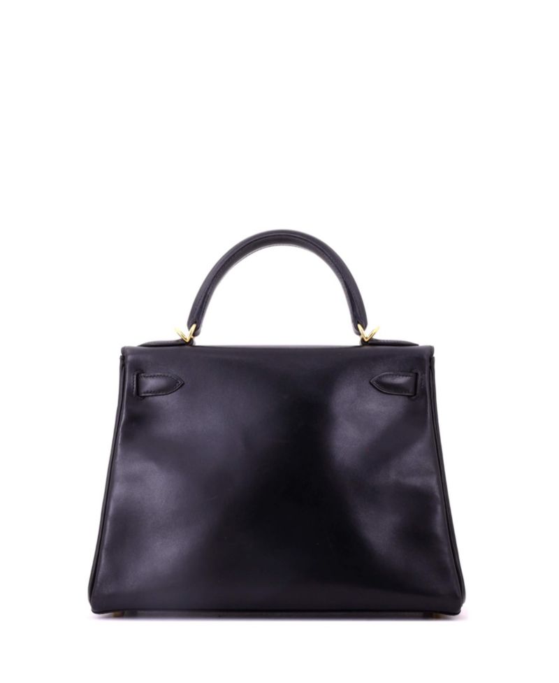 Kelly 28 Handbag Black Box Calf with Gold Hardware