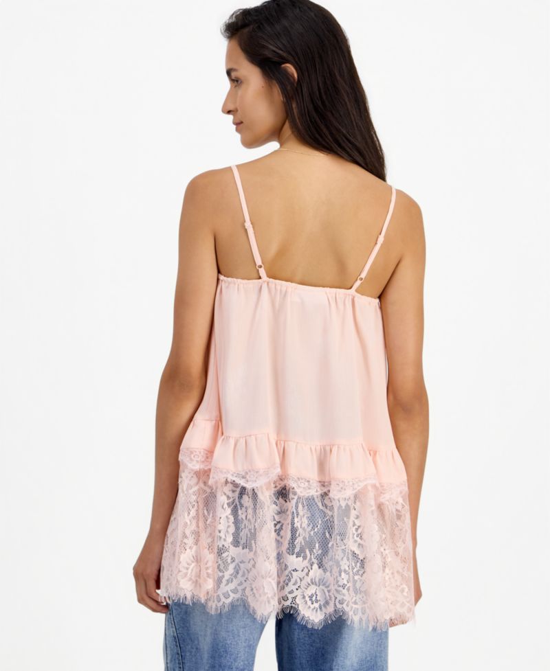 Plus Size Lace Trim Long Ruffle-Trim Camisole