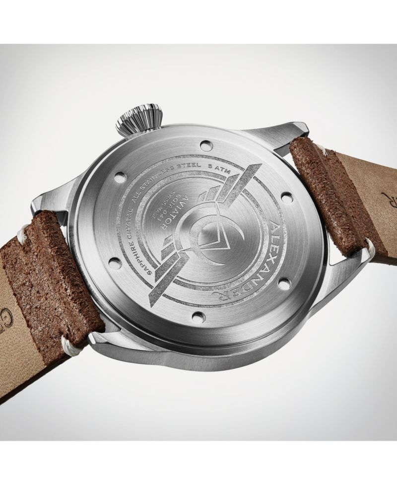 Men's Swiss Made Aviator A601.02 Quartz Watch with Dial, Suede Leather Strap, Sapphire Crystal, 42mm