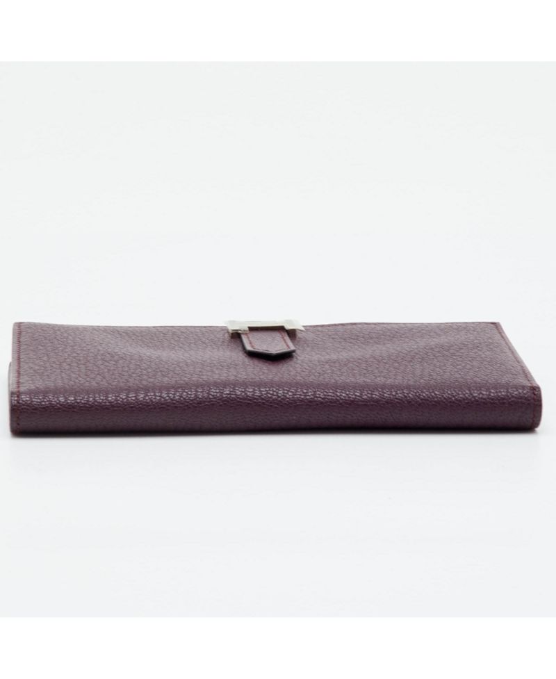 Pre-Owned HERMES Women's Raisin Epsom Leather Palladium Finish Bearn Wallet
